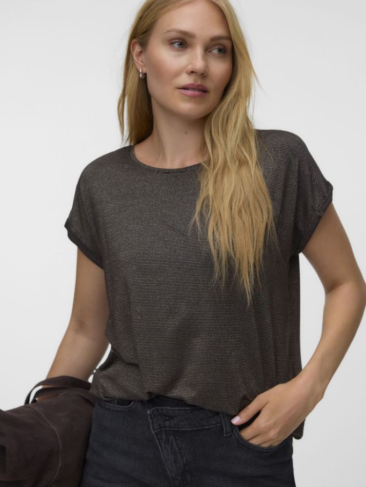 VMLAVA GLITTER SS TOP STRIPE L 297957003 Choco
