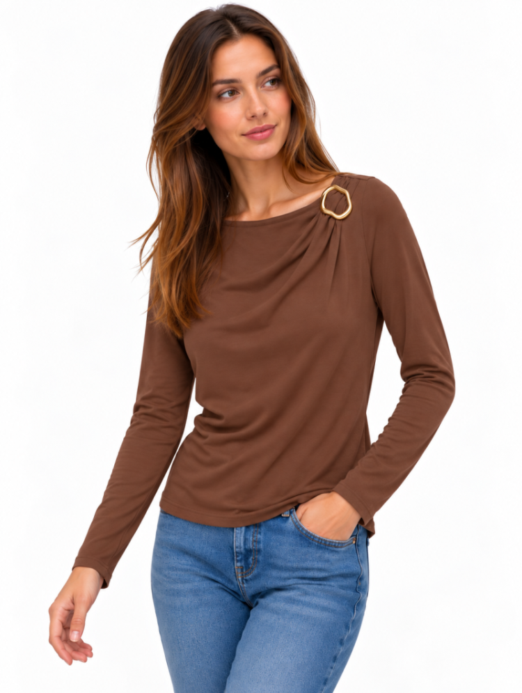 VMBRIELLE LS BOATNECK TOP JRS 288475 Cocoa Br