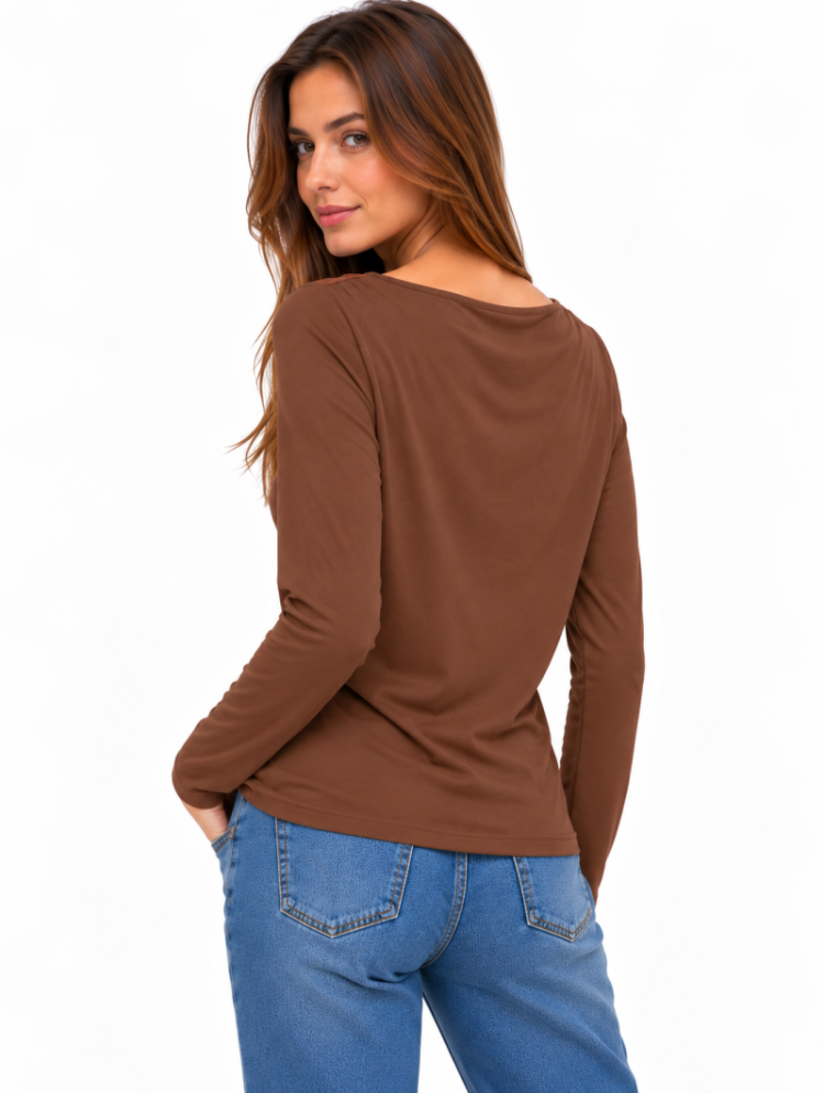 VMBRIELLE LS BOATNECK TOP JRS 288475 Cocoa Br